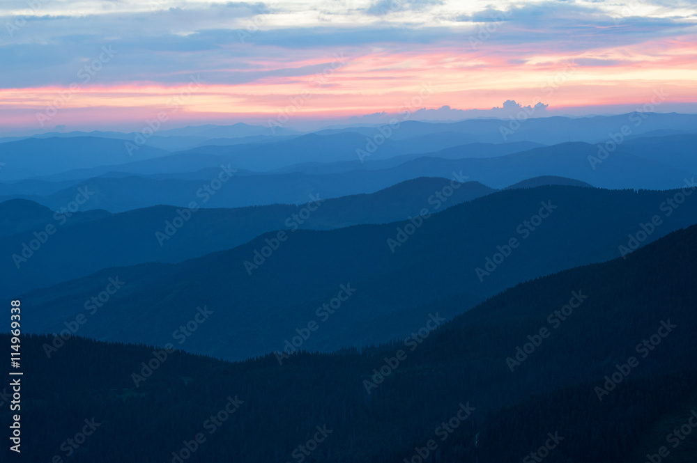 Blue mountain silhouettes