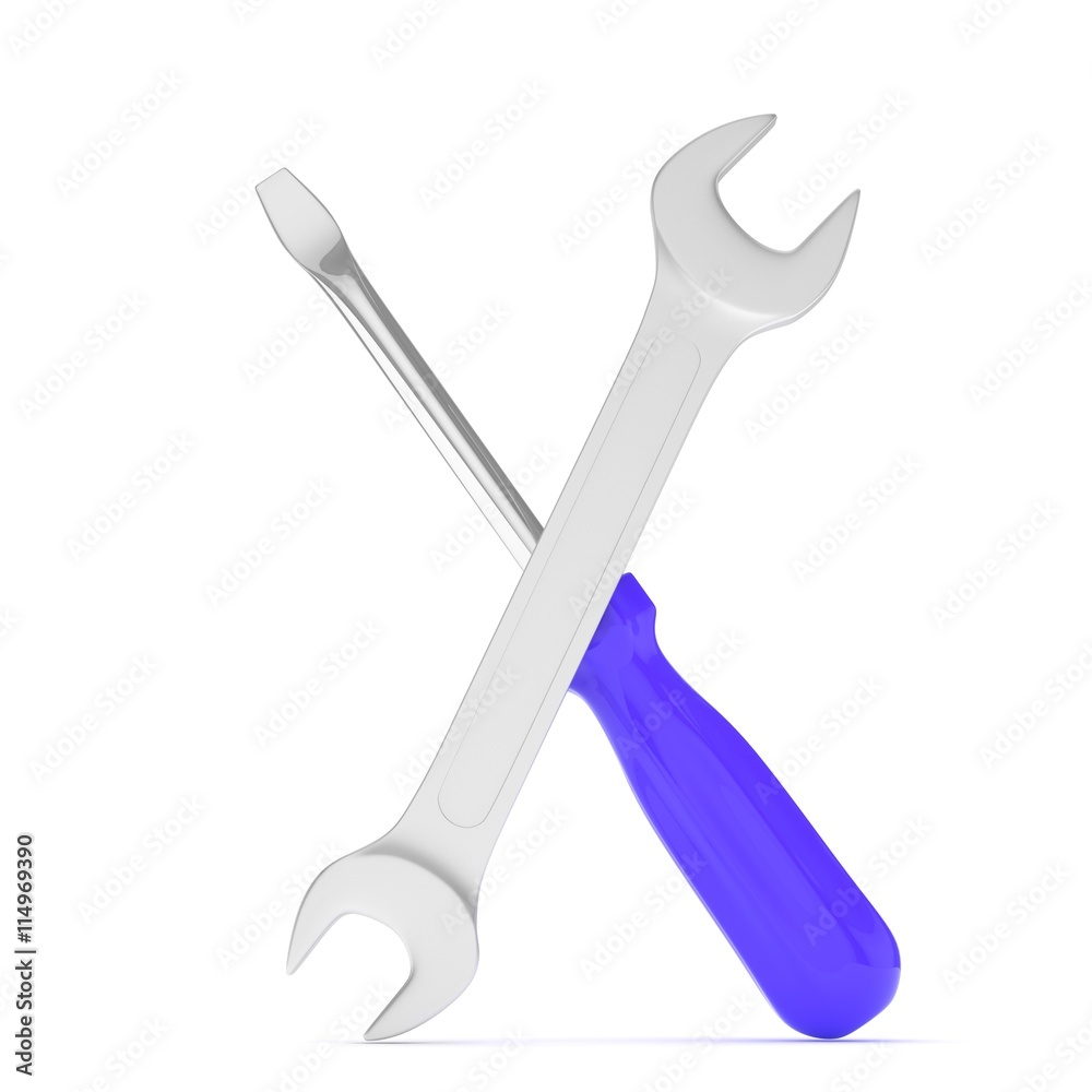 3D Illustration Wrench and screwdriver, service concept