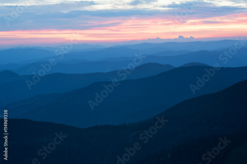 Blue mountain silhouettes