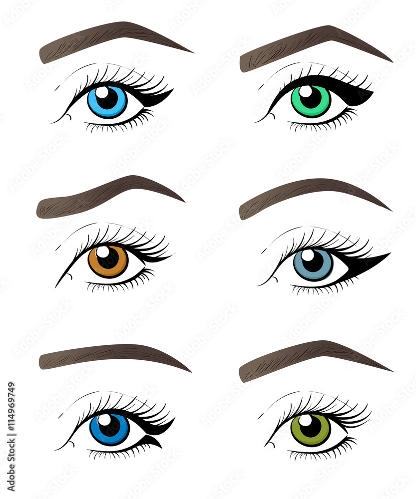 Eye make up. Vector tutorial illustration Concept for beauty salon, cosmetics label, cosmetology procedures, visage