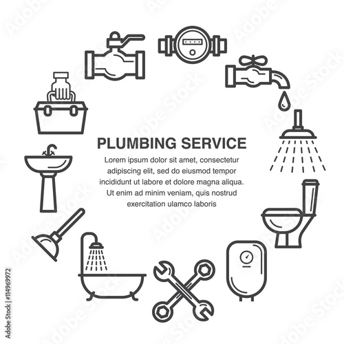 Line art icons set for plumbing service advertisement or banner design.