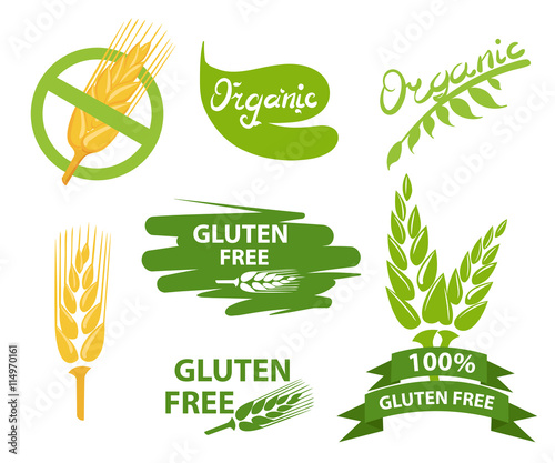 Set of gluten free badges design, vector illustration. Stamp with the text written, on white background, isolated