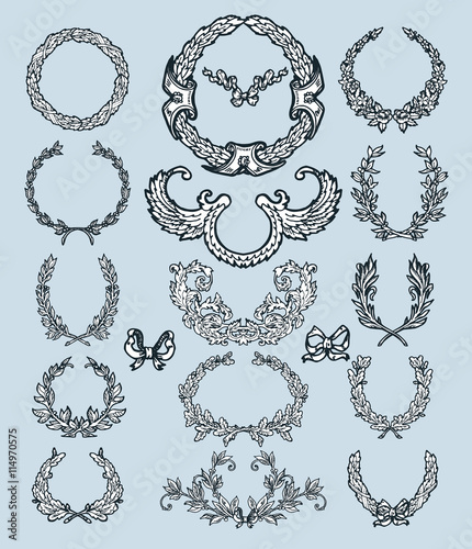 Laurel wreath set. Decorative elements.