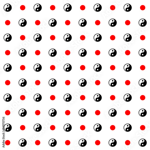 Yin-yang japan style seamless pattern black and red colors.