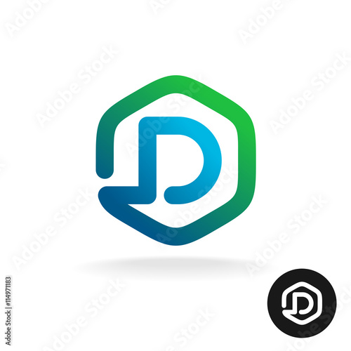 Free Download Letter D in a hex shape one line style logo template - GFXLoad