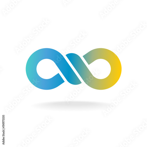 Infinity knot logo. Colorful chain link symbol with knot in a ce