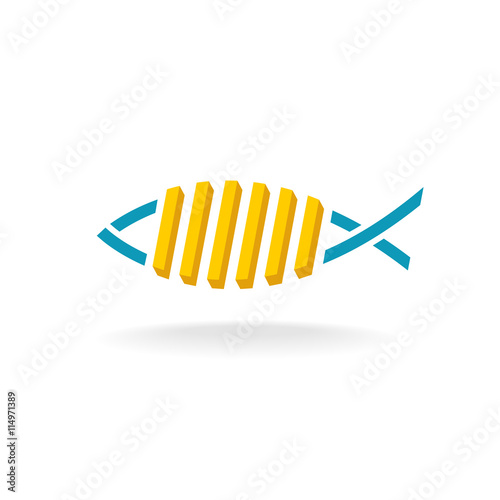 Fish and chips logo. Fast food symbol with linear fish silhouette.