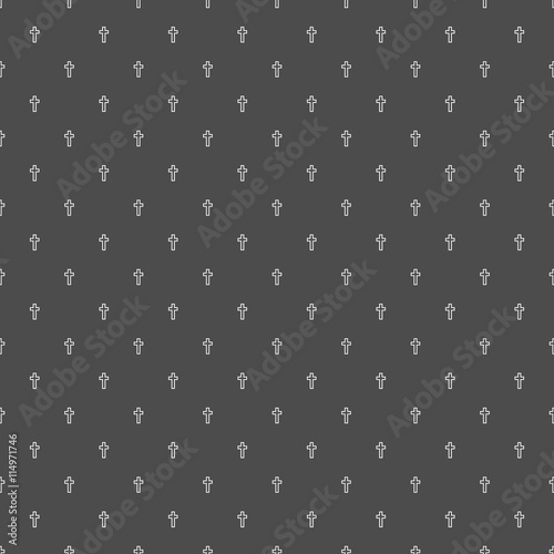 Cross seamless pattern. Religion cross dark background. Linear cross signs.