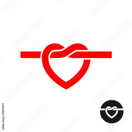 Heart knot silhouette logo. Simple red heart rope symbol.