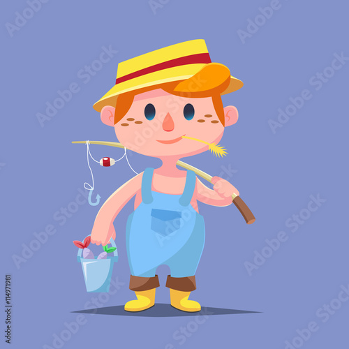 Cute catroon Boy fishing Vector illustration