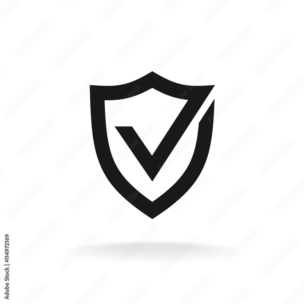 Shield with check mark black icon. Protection approve sign. Shield with check mark black icon. Protection approve sign.