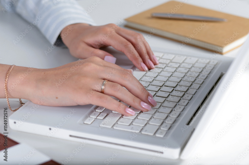 Young pretty business woman with notebook in the office Young pretty business woman with notebook in the office