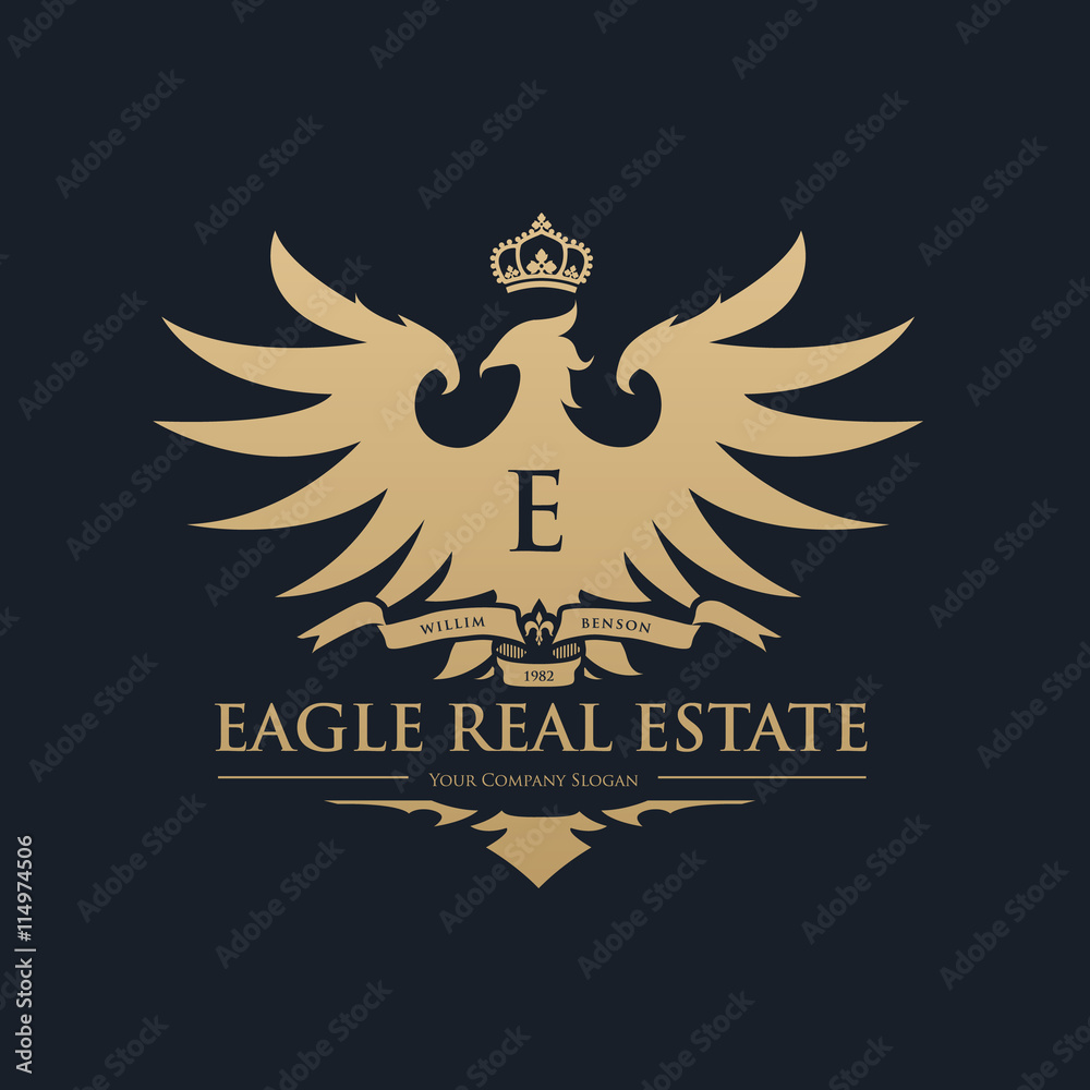 Eagle logo, Brand identity with eagle crest and crown symbol, Luxury logo design template.