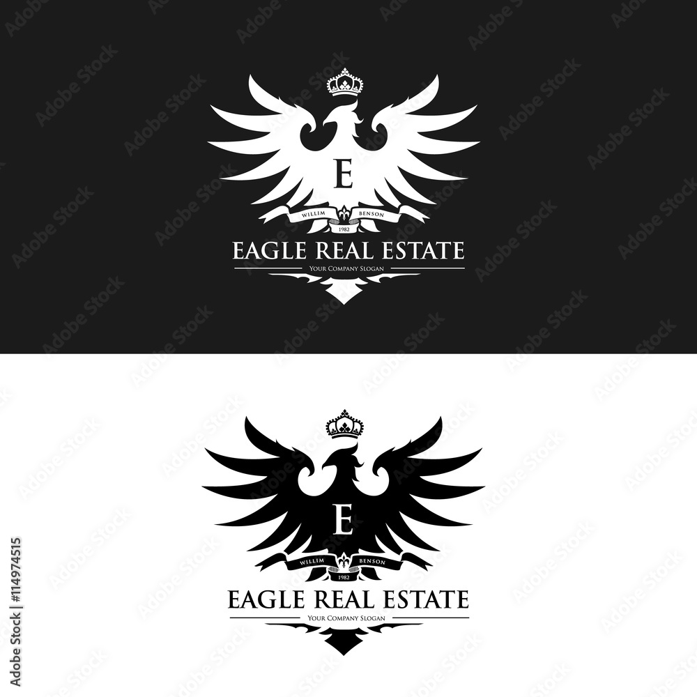 Obraz premium Eagle logo, Brand identity with eagle crest and crown symbol, Luxury logo design template.