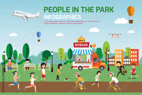 Rest in the park infographic elements flat vector design. People