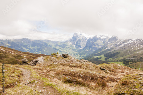 Grindelwald, Berner Oberland, Lauberhorn, Kleine Scheidegg, Wanderweg, Wetterhorn, Grosse Scheidegg, Schreckhorn, Alpen, Bergtal, Sommer, Schweiz