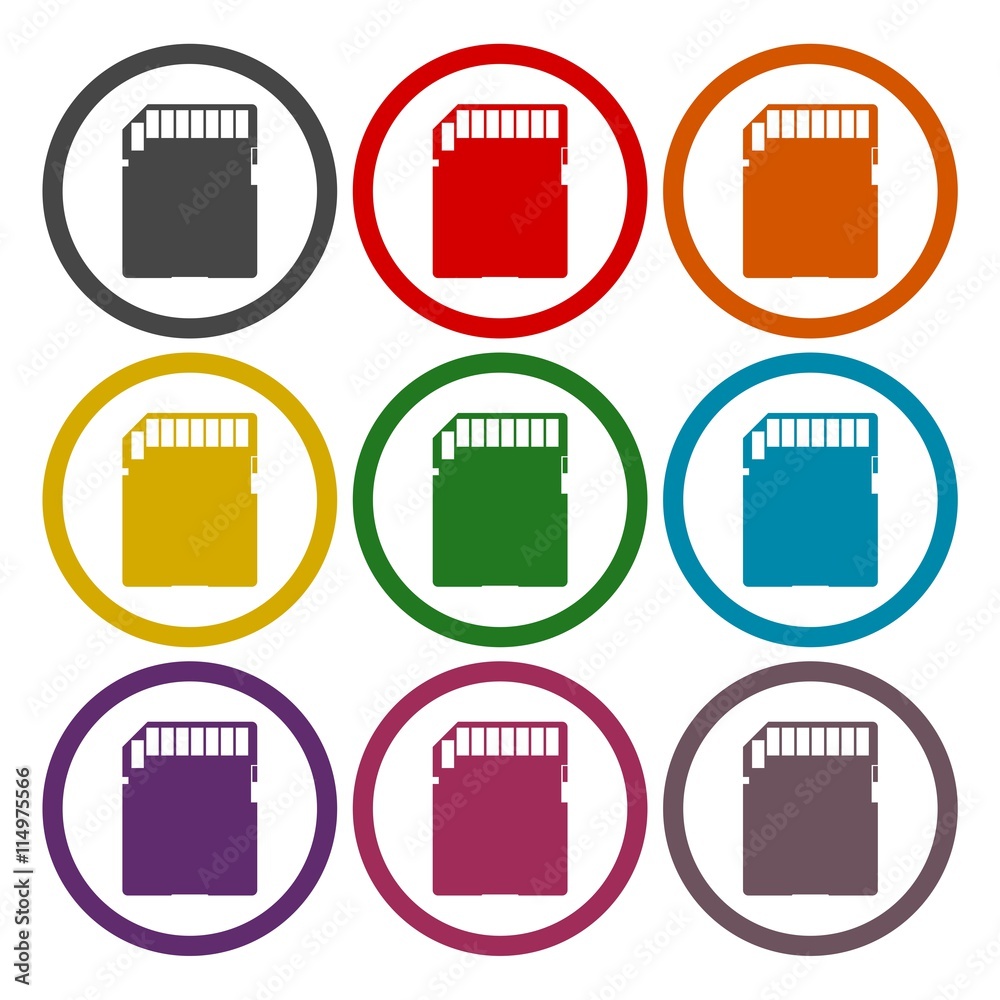 SD memory card flat icons set SD memory card flat icons set