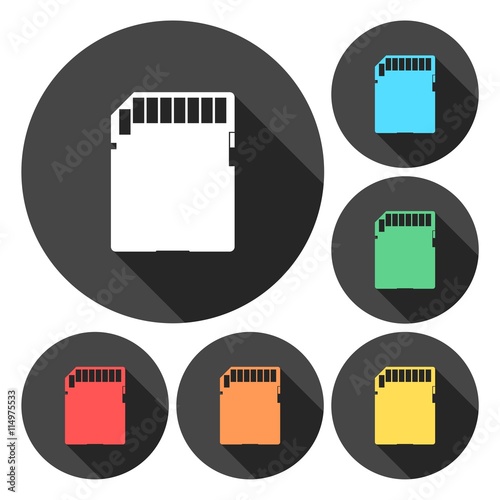 SD memory card flat icons set