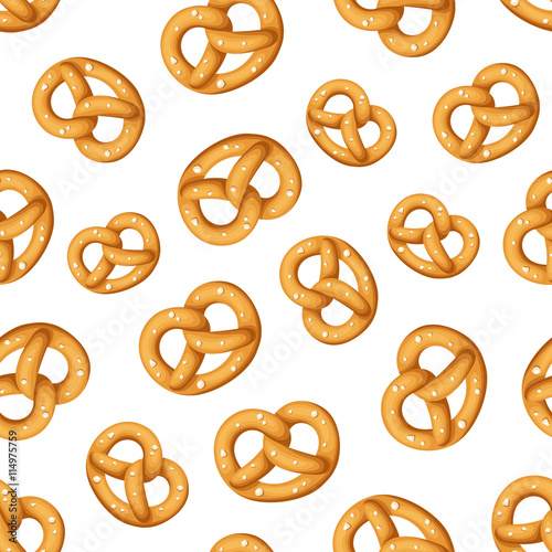 Vector seamless pattern with pretzels on a white background.