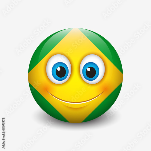 Cute emoticon isolated on white background with Brazil flag motive - smiley