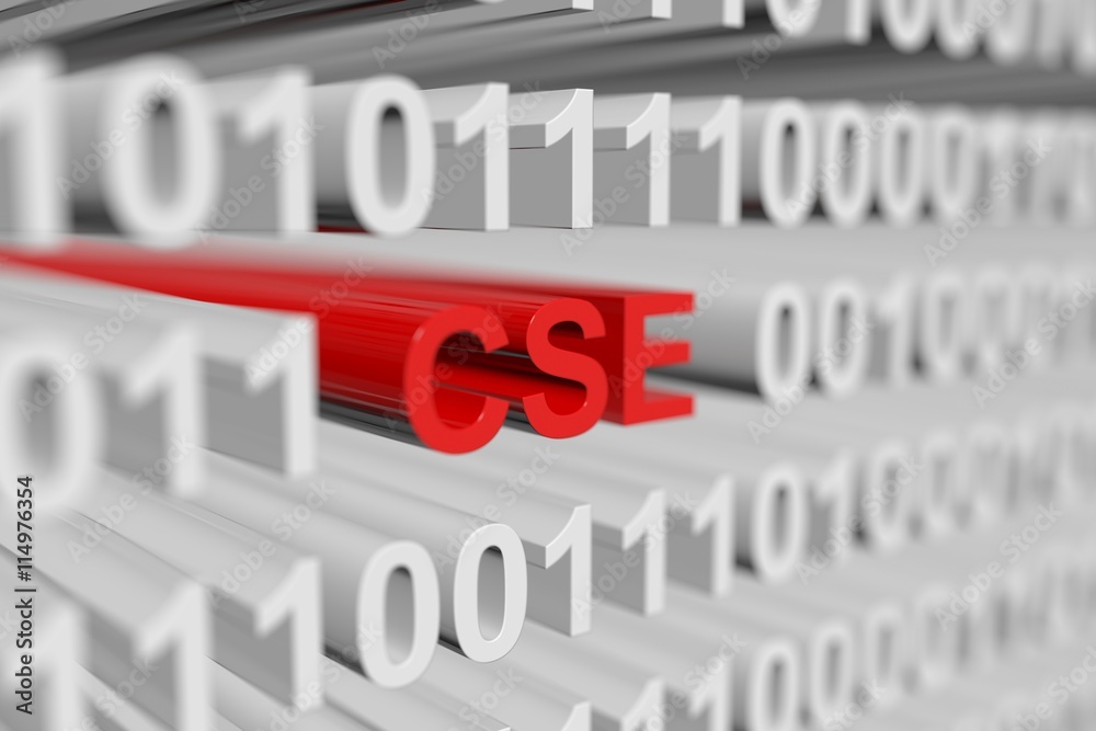 CSE as a binary code with blurred background 3D illustration
