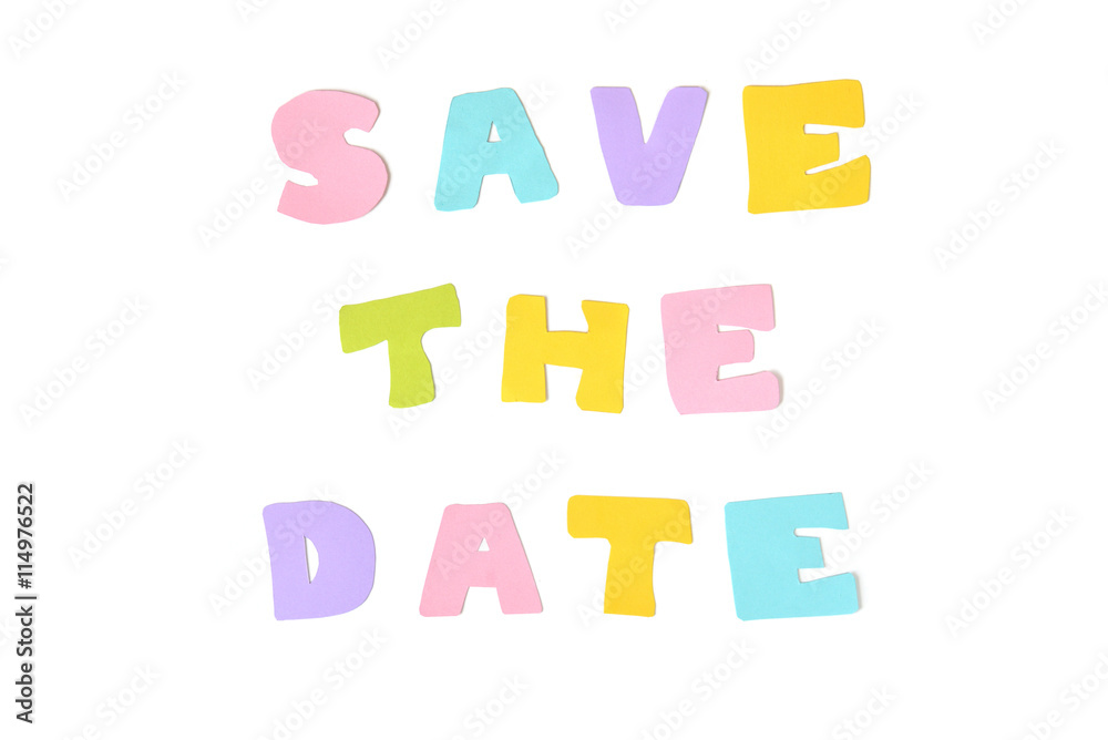 Save the date text on white background - isolated