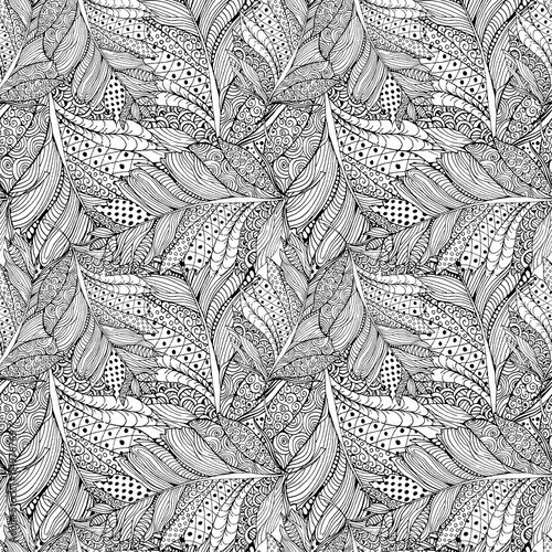 Coloring book page design with Feather Pattern. Ethnic ornament. Vector illustration with Feather in zentangle style. Headwear or neckwear Pattern design. Fashion Bird Feather Pattern