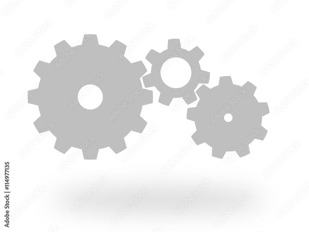 Three grey cog wheels fit in gear machine. Vector illustration with shadow on white background Three grey cog wheels fit in gear machine. Vector illustration with shadow on white background