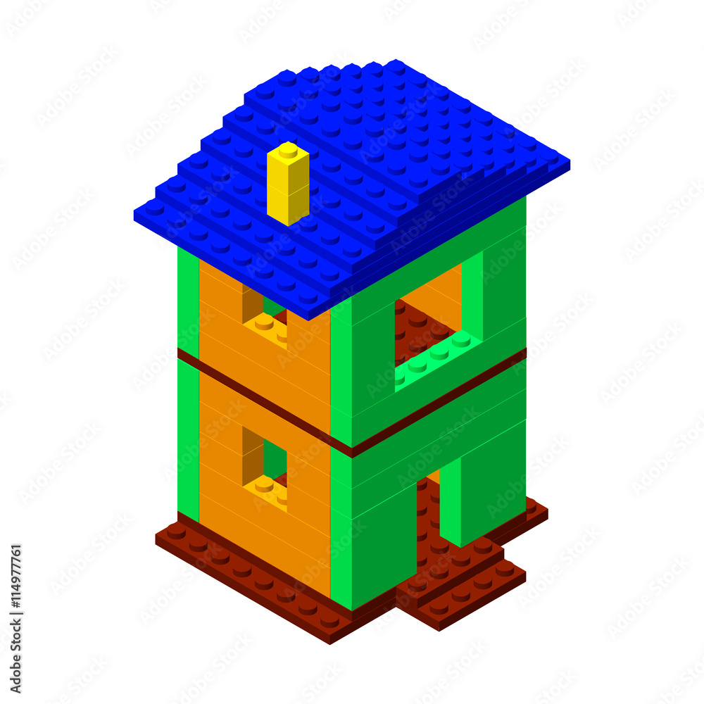 House from plastic construction bricks.3d isometric style.