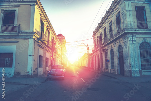 car drive in Havana street, faded filtered effect © marcin jucha