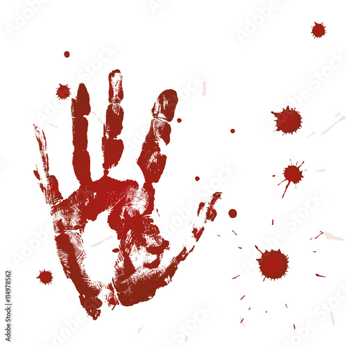 Blood print of a hand and bloodstains