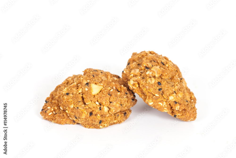 Homemade with whole grain cookies , isloated on white Homemade with whole grain cookies , isloated on white