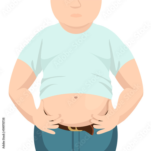 Abdomen fat, overweight man with a big belly. Vector illustration