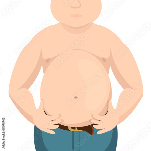 Abdomen fat, overweight man with a big belly. Vector illustration