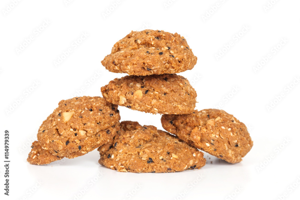 Homemade with whole grain cookies , isloated on white Homemade with whole grain cookies , isloated on white