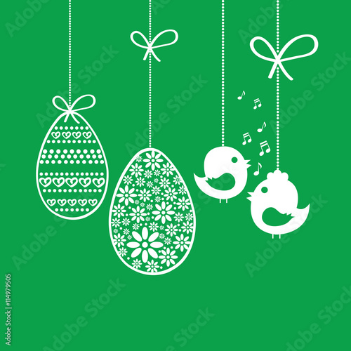 Motyw Wielkanocny z pisankami i ptakami