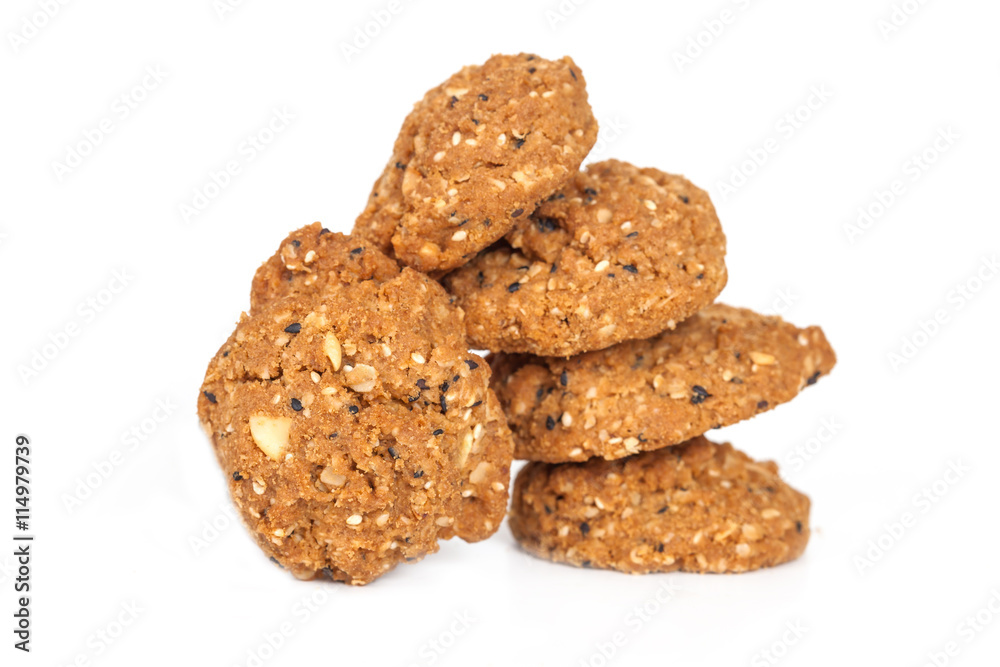Homemade with whole grain cookies , isloated on white Homemade with whole grain cookies , isloated on white
