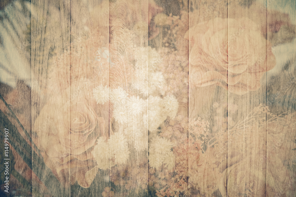 Bouquet of flower effect wooden textured with filter retro vinta