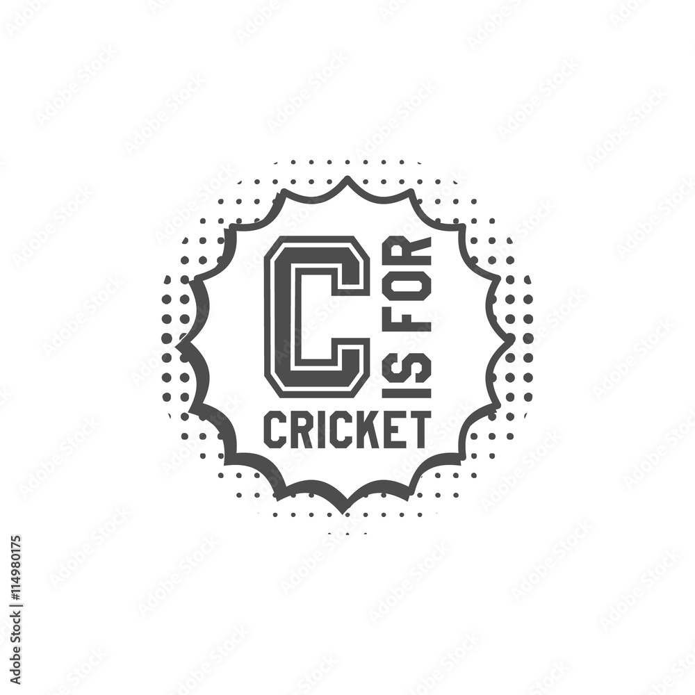 Cricket monogram emblem and design elements. logo in pop art style. club badge. Sports sticker. Monochrome dotted background. Use for web or tee , print on t-shirt. Vector Cricket monogram emblem and design elements. logo in pop art style. club badge. Sports sticker. Monochrome dotted background. Use for web or tee , print on t-shirt. Vector