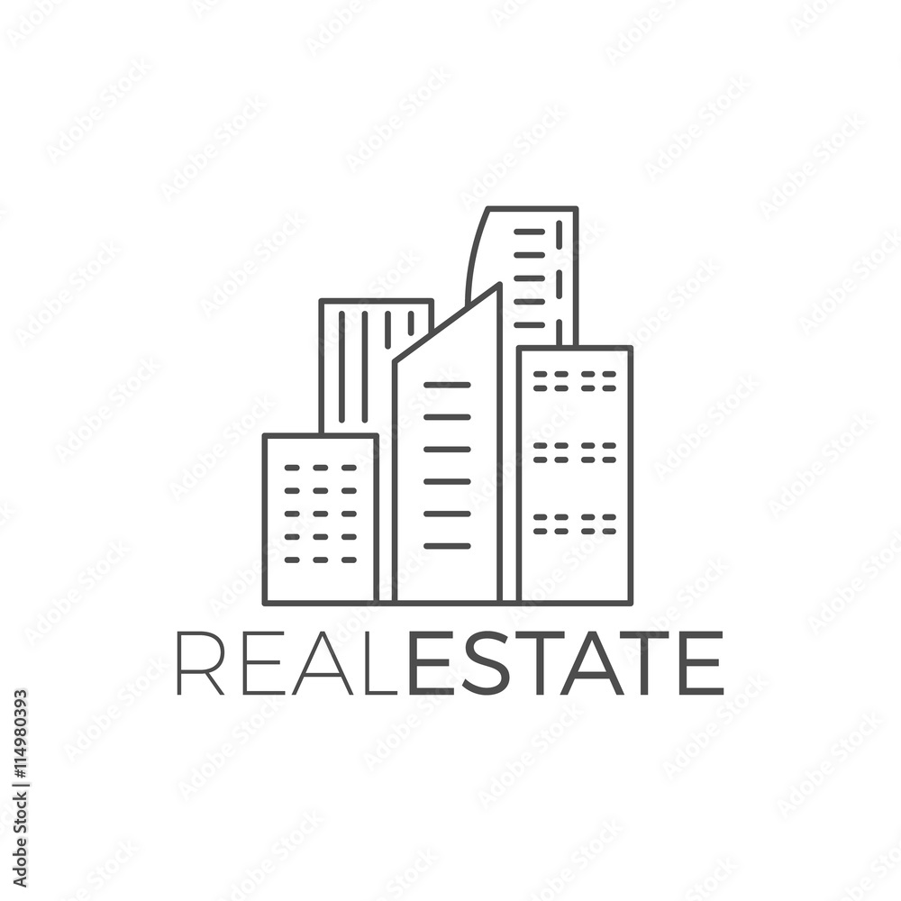 Vector modern house logo design, real estate icon suitable for info graphics, websites and print media. , flat , badge, label, clip art. Lineart style. Thin line . Monochrome