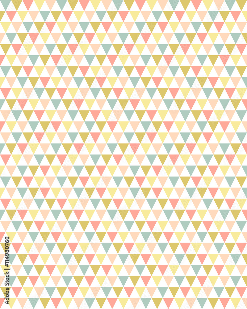 Geometric composition formed by triangles in color white, green, pink, light pink, light brown and yellow.