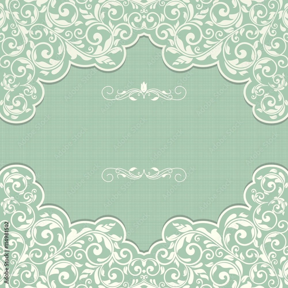 Vintage template with pattern and ornate borders. Ornamental lace pattern for invitation, greeting card, certificate.