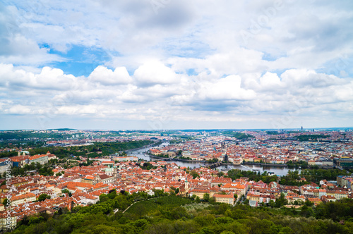 Cityscape Prague wide angle skyline