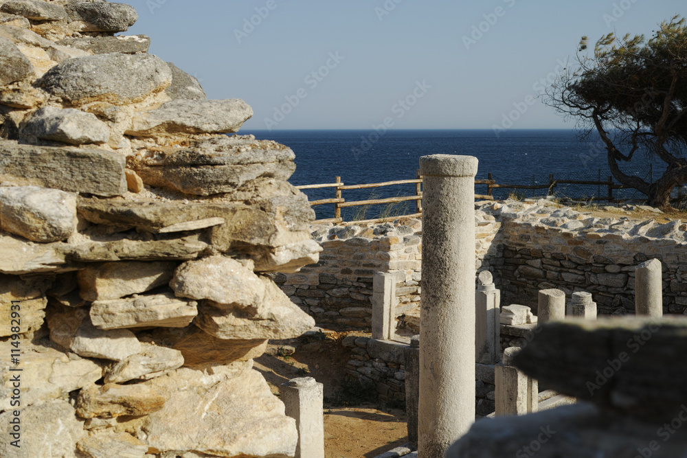 Columns in ancient church in Archaeological site of Aliki, Thassos