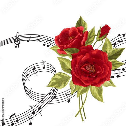 Red roses with music notes.