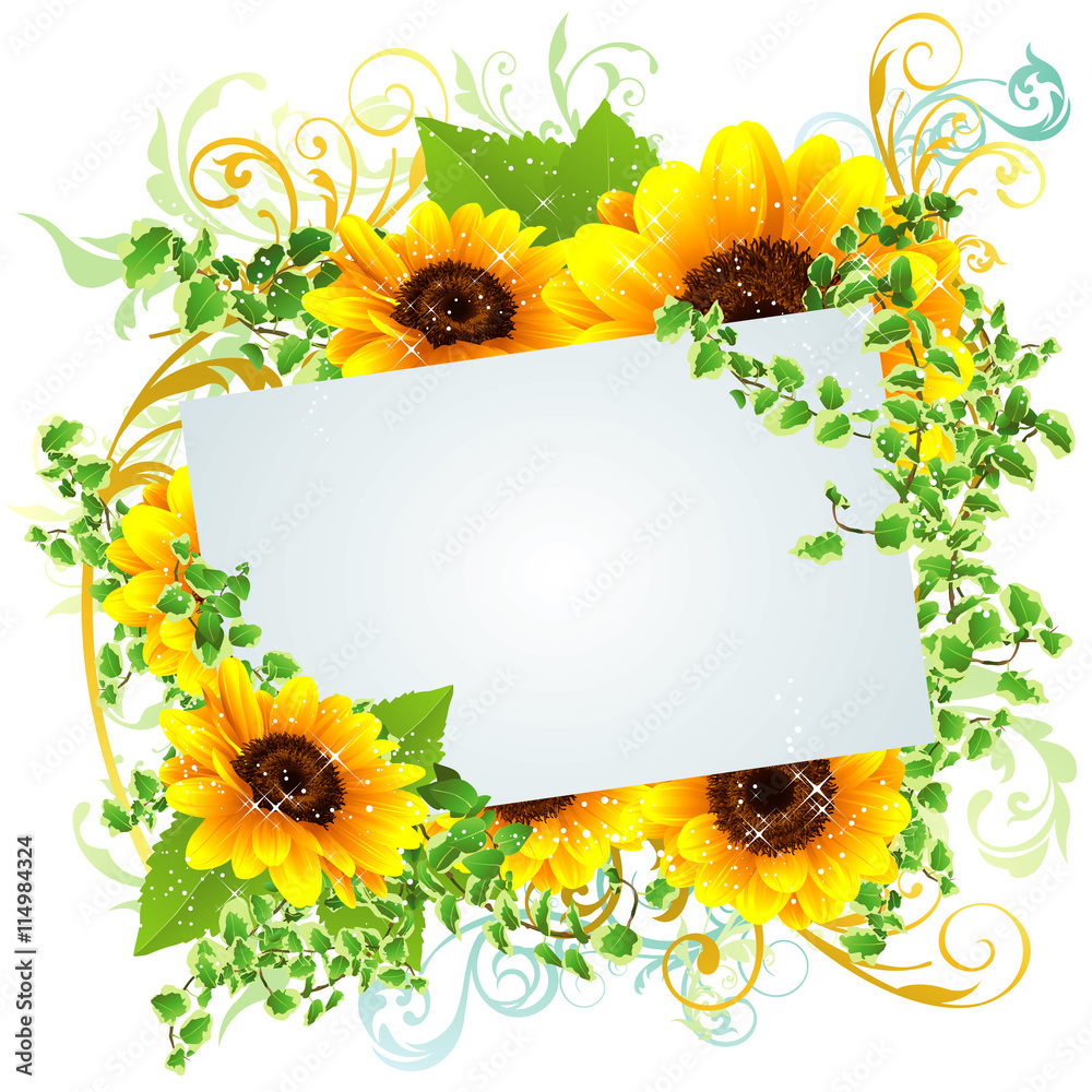 Obraz premium 向日葵の夏らしい綺麗なフレーム