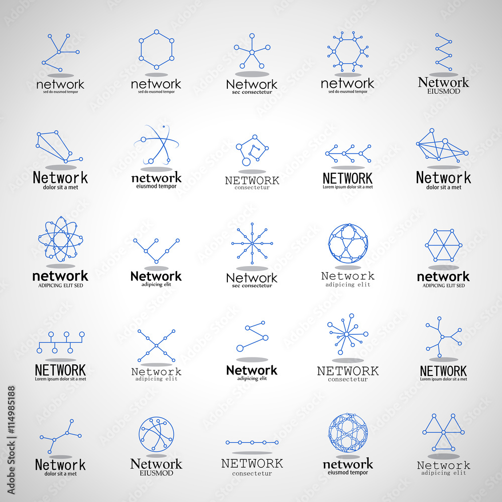 Network Icons Set - Isolated On Gray Background