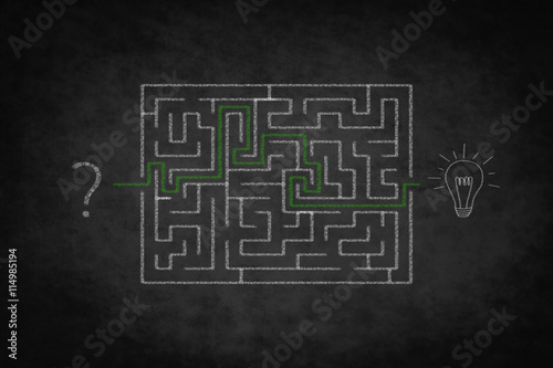 problem solving   idea concept - labyrinth on chalboard