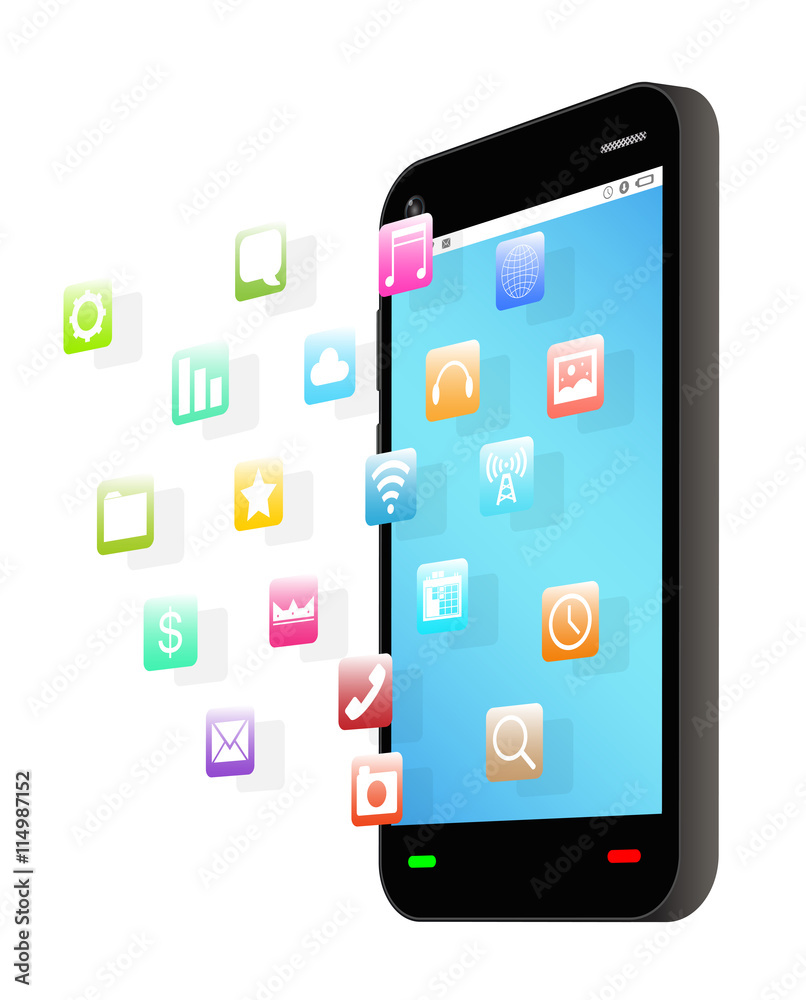 side view of black smartphone with floating application icon