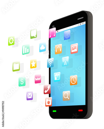 side view of black smartphone with floating application icon